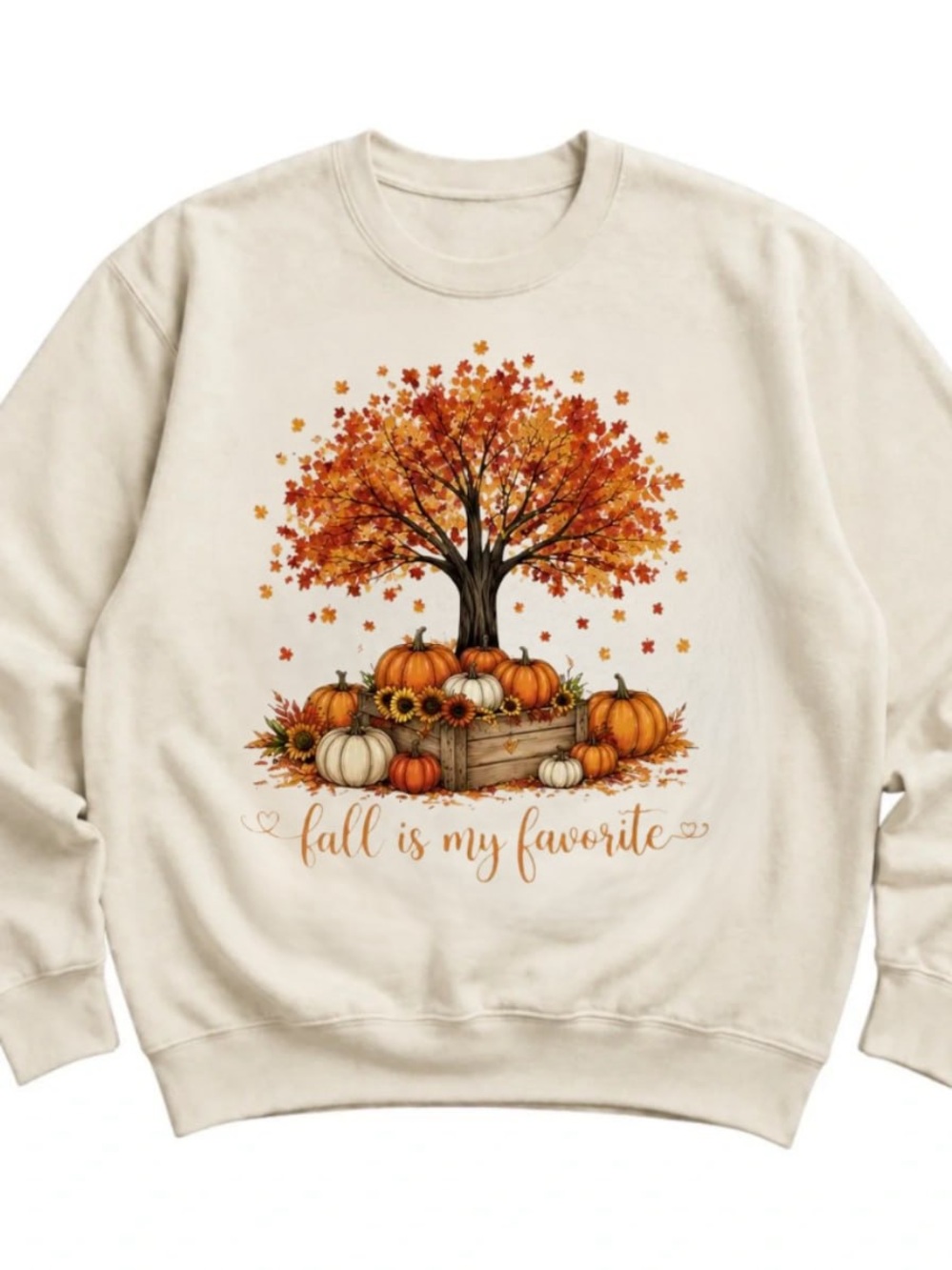 Cream Sweatshirt with Autumn Tree & Pumpkin Graphic